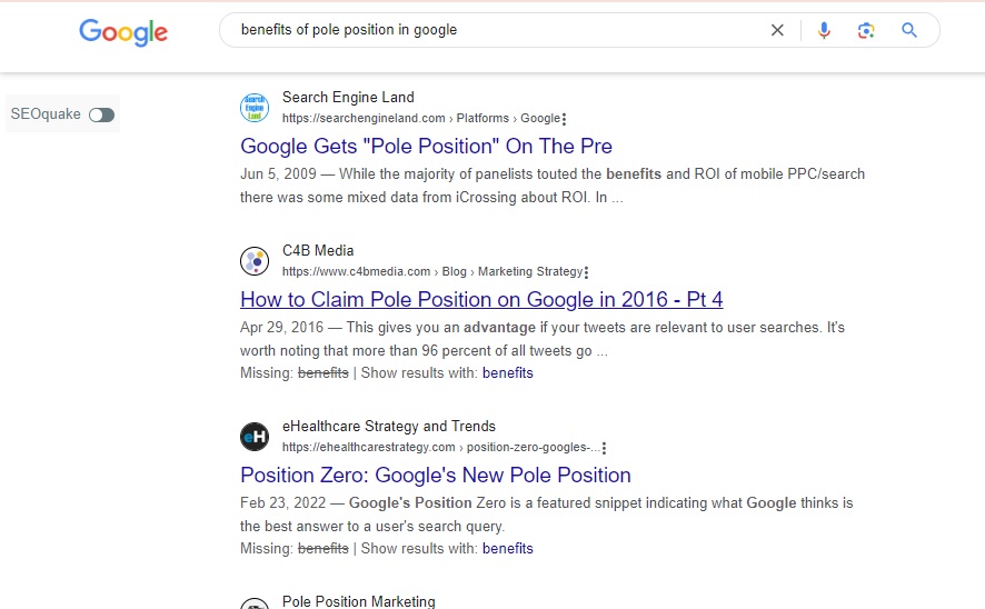 benefits of pole position in google