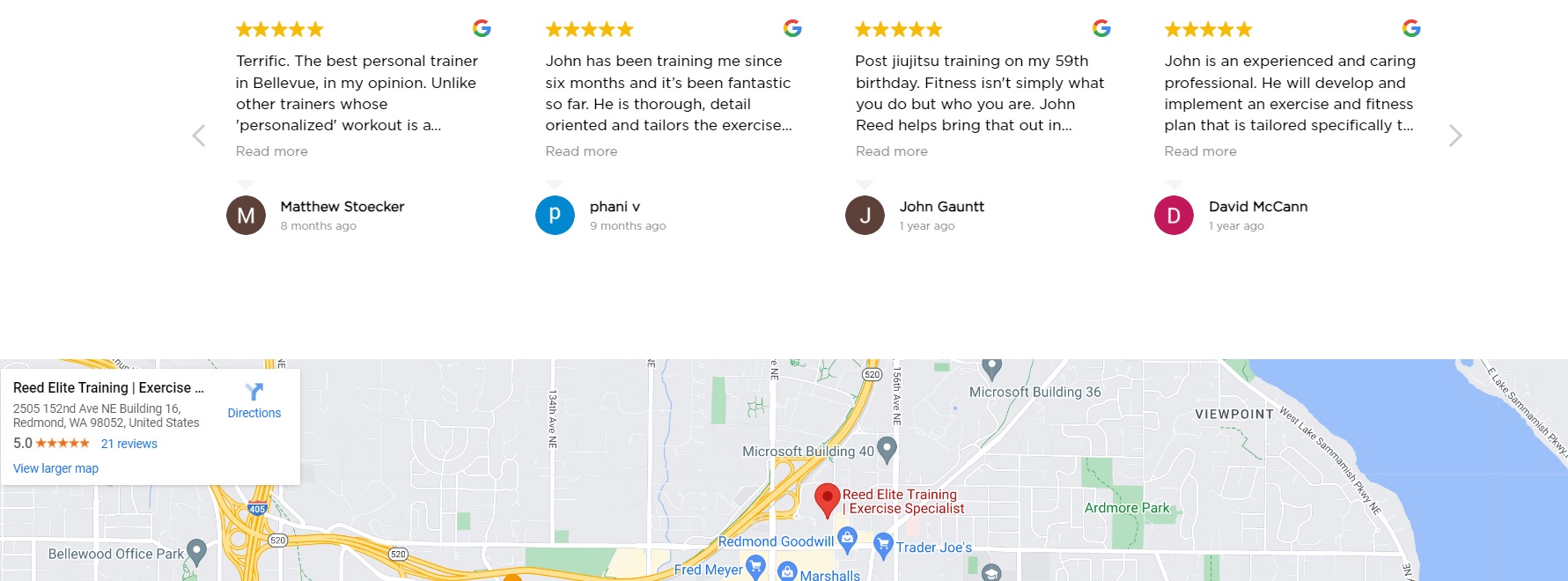 location and client reviews